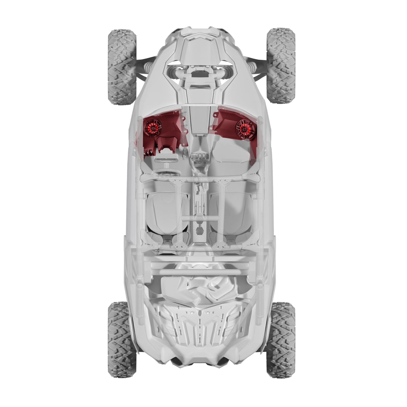 Can-Am Maverick X3 Stage 2 Dash Panel Speaker Enclosures and Driver Side Under Seat Subwoofer Enclosure - 2800W MAX - Image 2