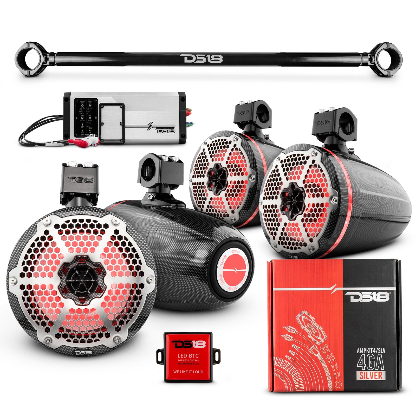 JK-TUBE 4x 8" Marine Towers Speakers with RGB LED Lights, 4-Channel Marine Amplifier and AMPKIT for Jeep JK/JKU - Image 3