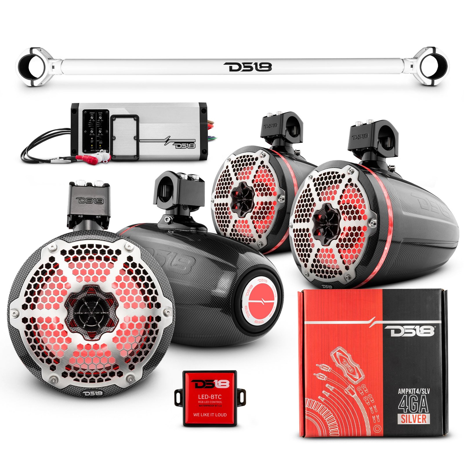 JK-TUBE 4x 8" Marine Towers Speakers with RGB LED Lights, 4-Channel Marine Amplifier and AMPKIT for Jeep JK/JKU - Image 7
