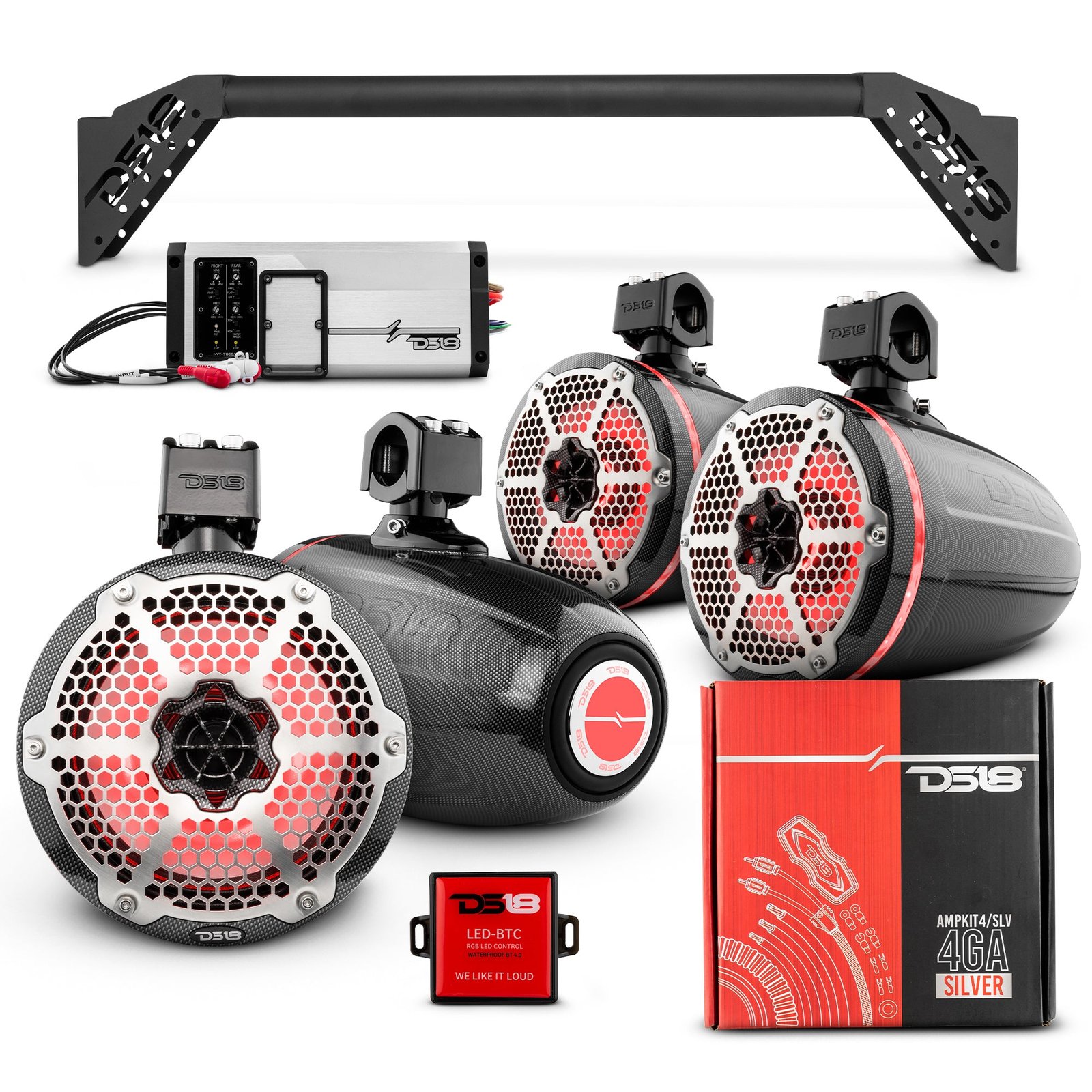 JL-TUBEUP 4x 8" Marine Towers Speakers with RGB LED Lights, 4-Channel Marine Amplifier and AMPKIT for Jeep JLU - Image 3