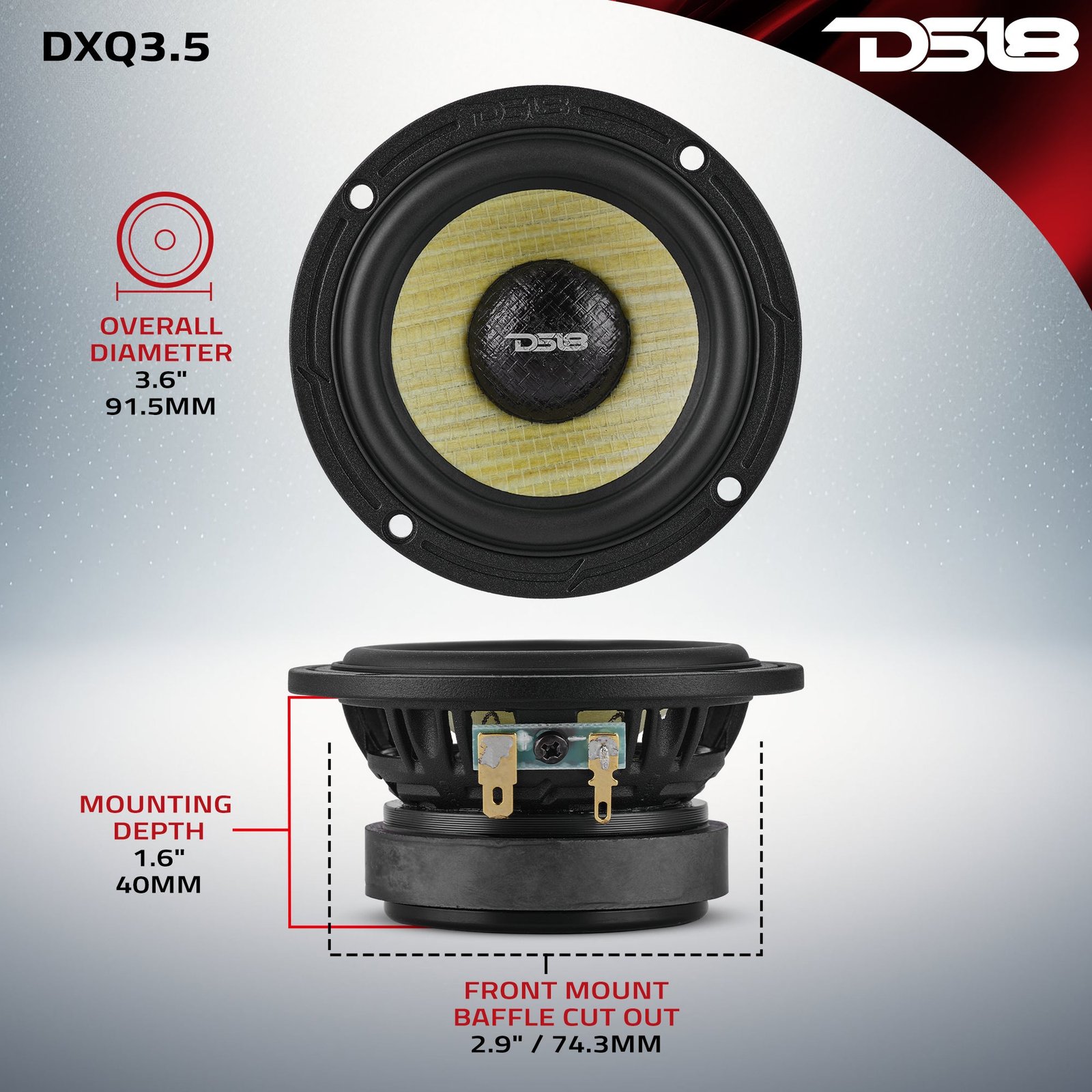 DXQ 3.5” Midrange Speaker with Yellow Straw + Composite Foam Cone | 60W RMS 4-Ohm - Image 7