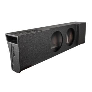 Subwoofer Enclosure for 2009-Up Ford F-150 and 2017-2026 Super Duty F-250/F-350 Crew Cabs, Dual 12" Under Rear Seat Down-Fire Ported Shallow Box