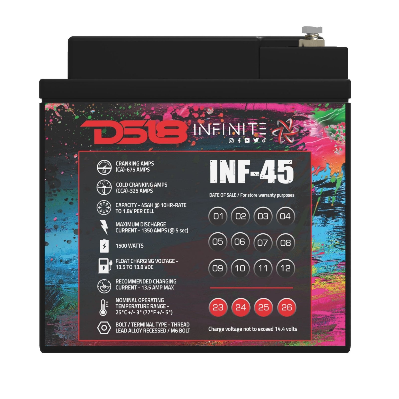 INFINITE 45 AH AGM Power Cell 12 Volt Battery - Image 4