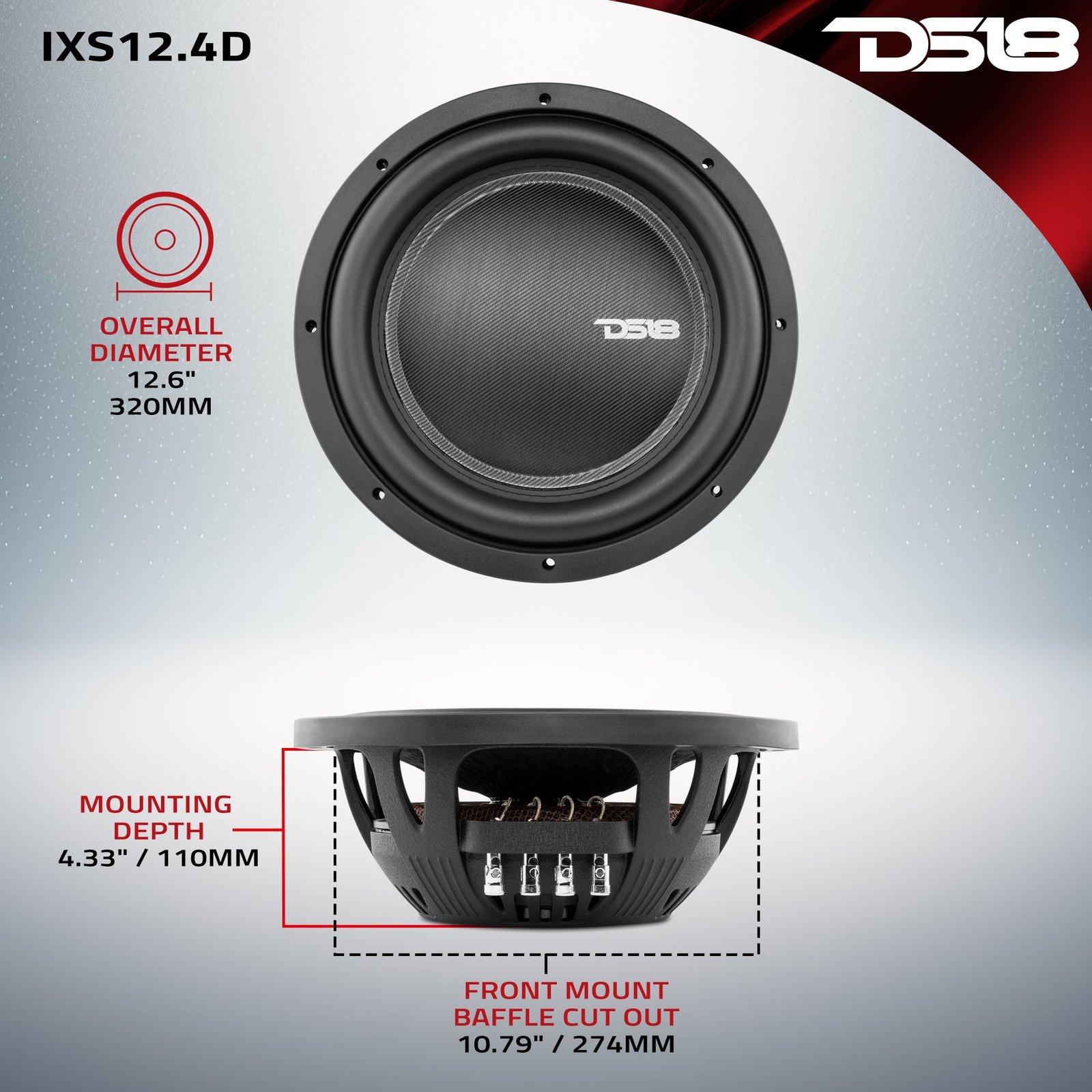 IXS Shallow-Mount 12" Fiber Glass Subwoofer 800 Watts Rms DVC 4-Ohm - Image 6