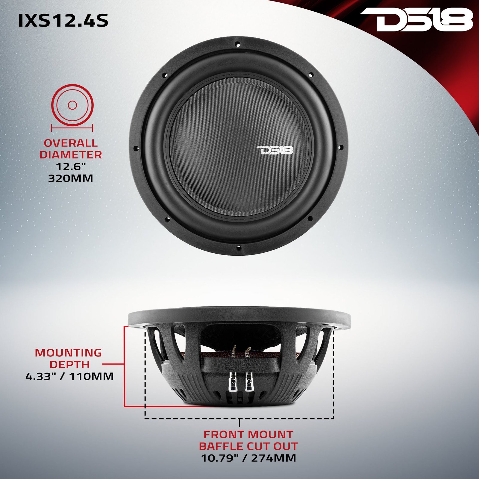 IXS Shallow-Mount 12" Fiber Glass Subwoofer 800 Watts Rms SVC 4-Ohm - Image 6