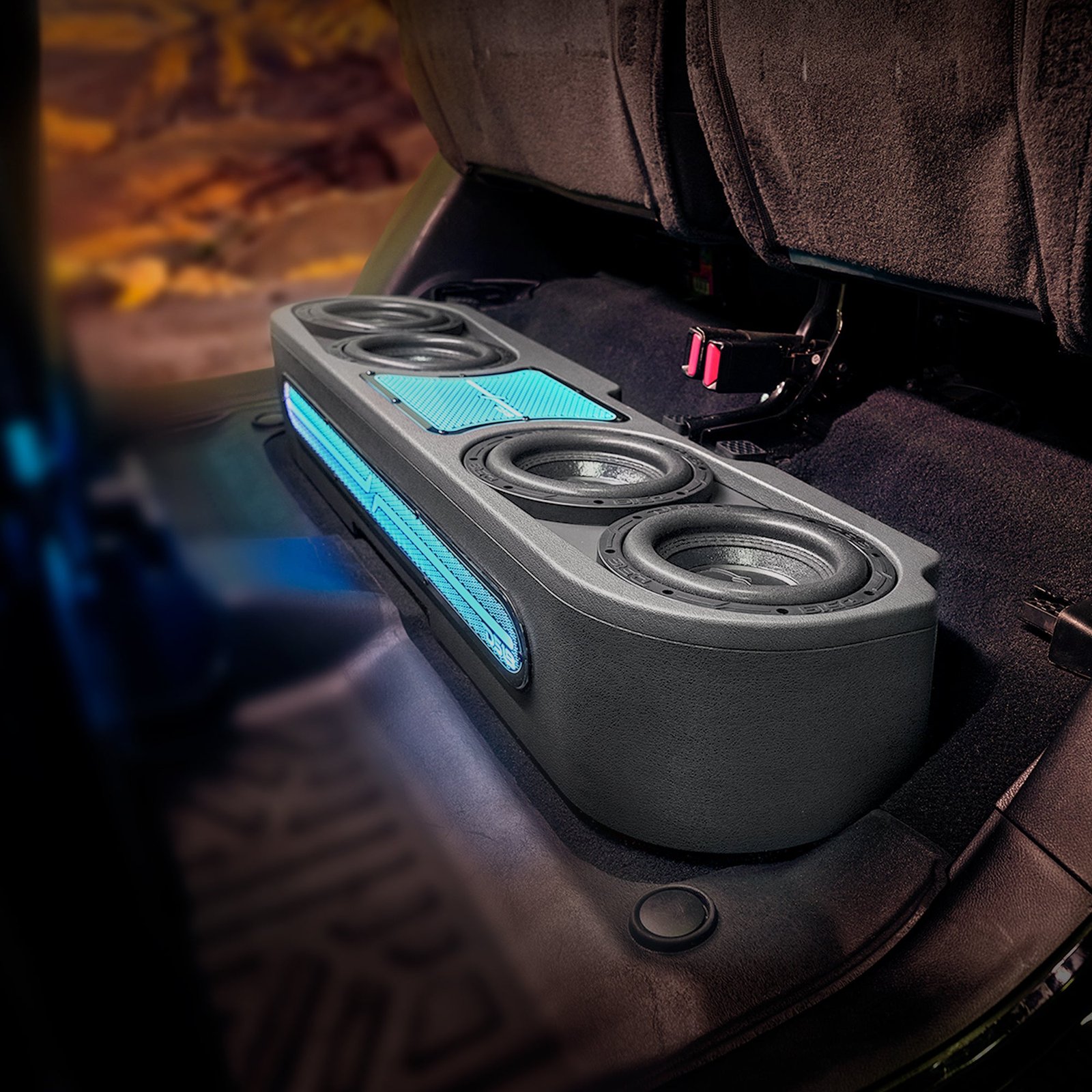 Jeep JT Gladiator Loaded Under Rear Seat Subwoofer Enclosure with 4 X 8" ZR8.2D, Leather Wrapped and Digital LED Lights | 1800 Watts RMS @ 1-Ohm - Image 2