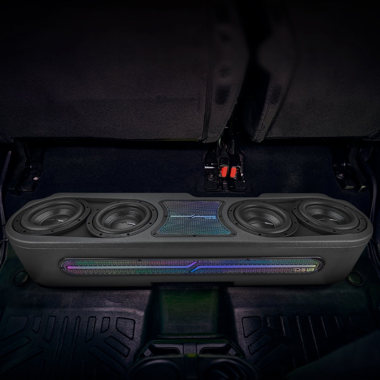Jeep JT Gladiator Loaded Under Rear Seat Subwoofer Enclosure with 4 X 8" ZR8.2D, Leather Wrapped and Digital LED Lights | 1800 Watts RMS @ 1-Ohm - Image 3