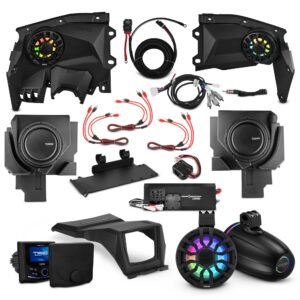 Can-Am Maverick X3 Stage 6 - Front Door Speaker Panels, 8" Neodymium Tower Speakers, Dual 12” Subwoofer, Amplifier, Bluetooth Radio & LED Lights
