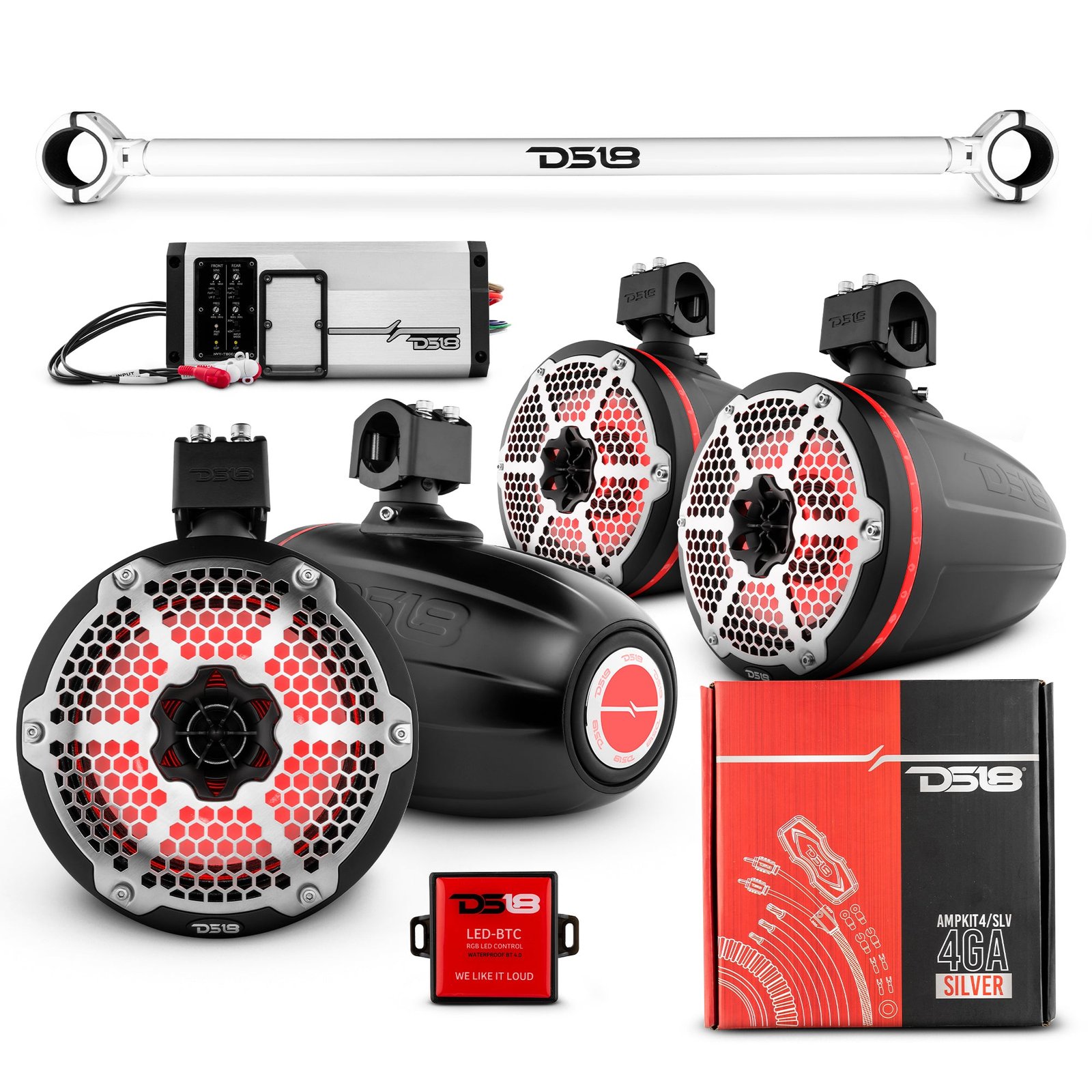 JK-TUBE 4x 8" Marine Towers Speakers with RGB LED Lights, 4-Channel Marine Amplifier and AMPKIT for Jeep JK/JKU - Image 6