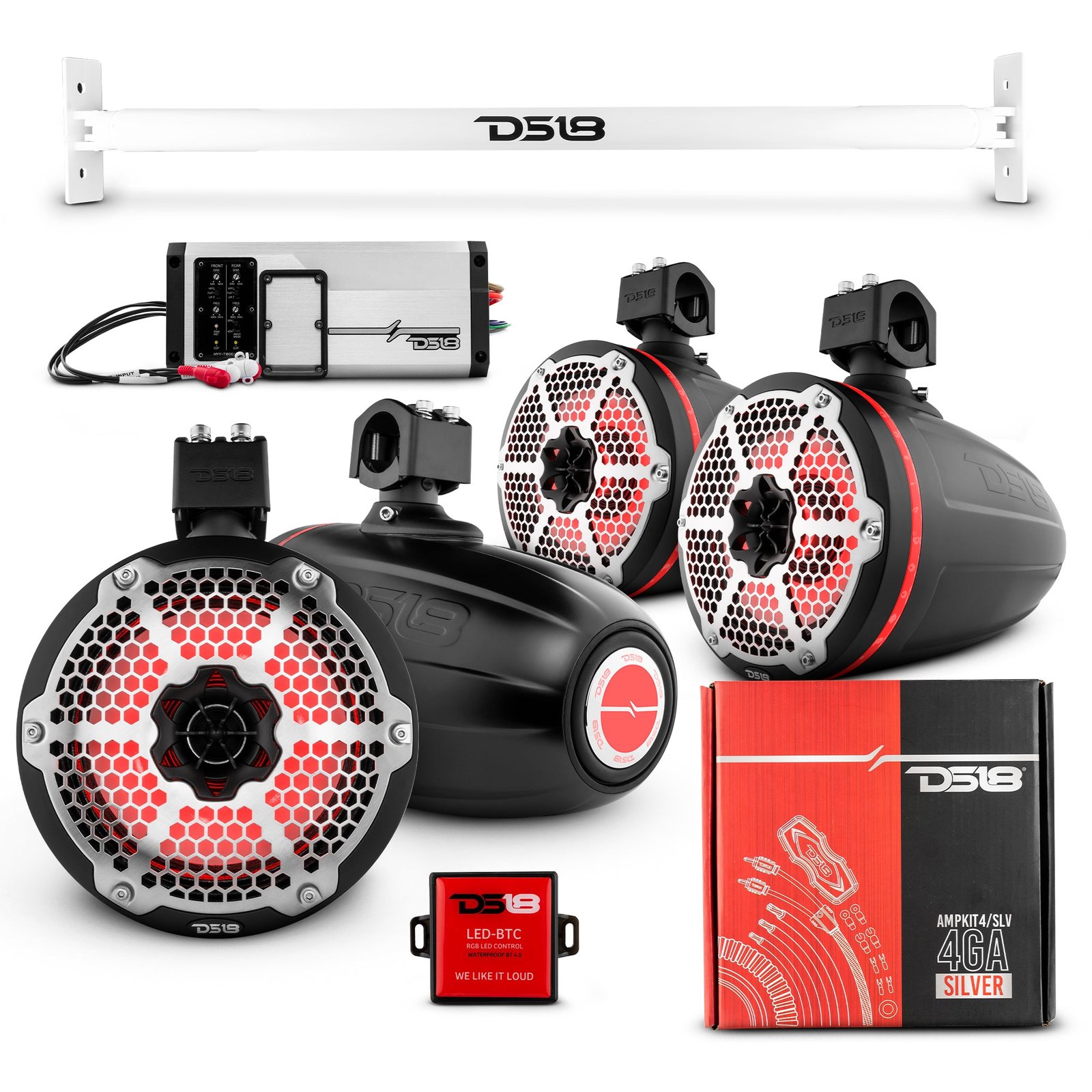 JL-TUBE 4x 8" Marine Towers Speakers with RGB LED Lights, 4-Channel Marine Amplifier and AMPKIT for Jeep JL - Image 5