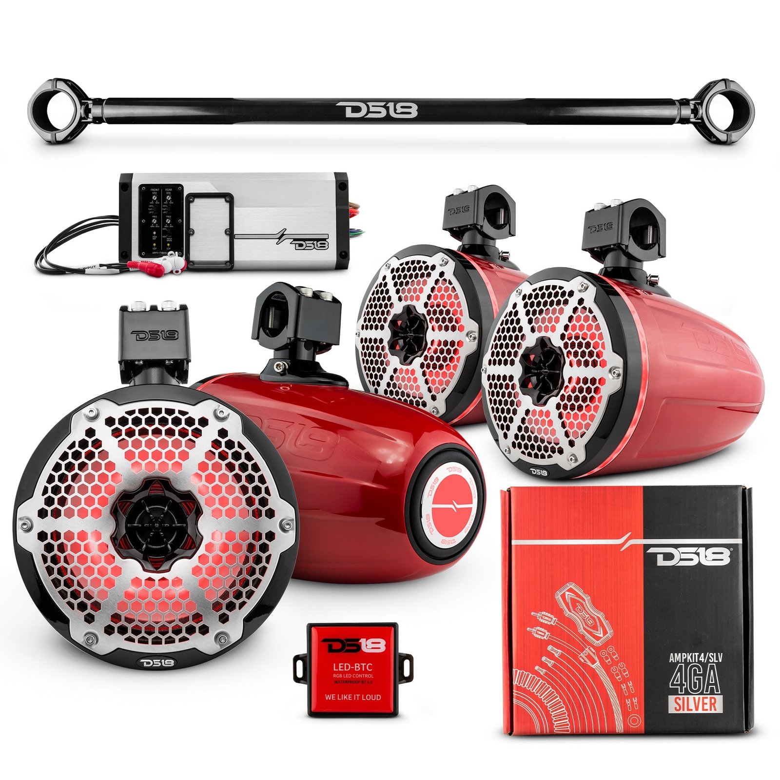 JK-TUBE 4x 8" Marine Towers Speakers with RGB LED Lights, 4-Channel Marine Amplifier and AMPKIT for Jeep JK/JKU - Image 5