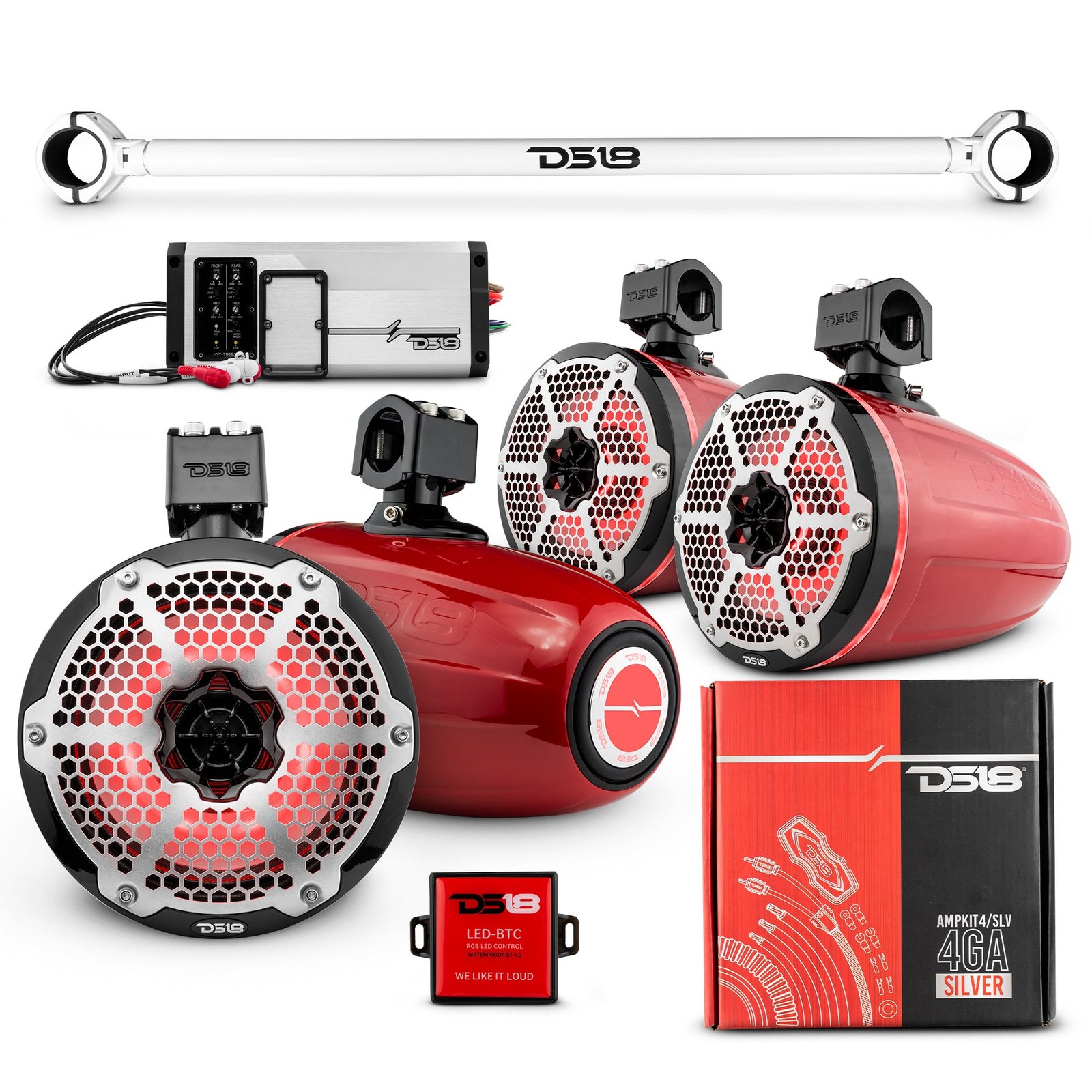 JK-TUBE 4x 8" Marine Towers Speakers with RGB LED Lights, 4-Channel Marine Amplifier and AMPKIT for Jeep JK/JKU - Image 9