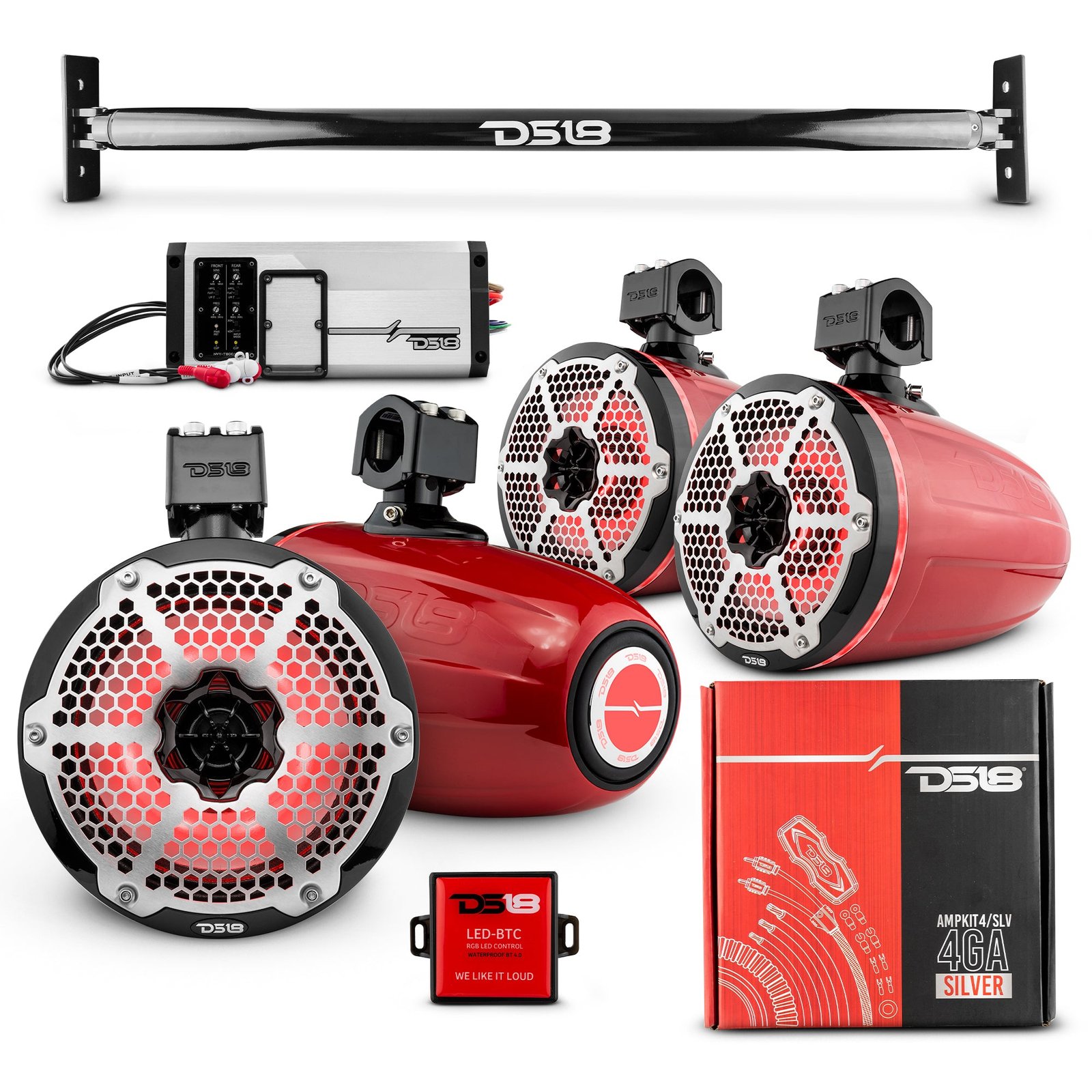 JL-TUBE 4x 8" Marine Towers Speakers with RGB LED Lights, 4-Channel Marine Amplifier and AMPKIT for Jeep JL - Image 4