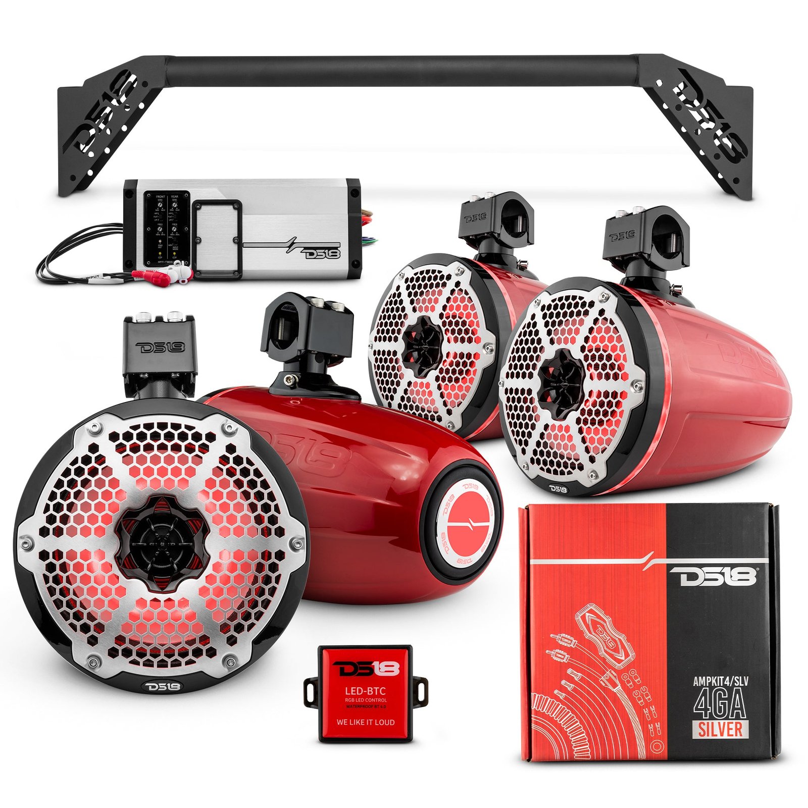 JL-TUBEUP 4x 8" Marine Towers Speakers with RGB LED Lights, 4-Channel Marine Amplifier and AMPKIT for Jeep JLU - Image 5