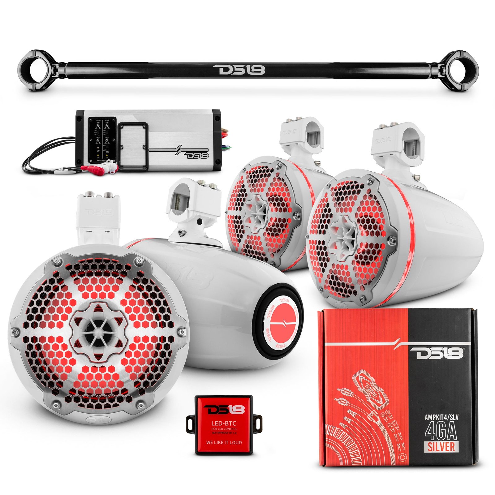 JK-TUBE 4x 8" Marine Towers Speakers with RGB LED Lights, 4-Channel Marine Amplifier and AMPKIT for Jeep JK/JKU - Image 4