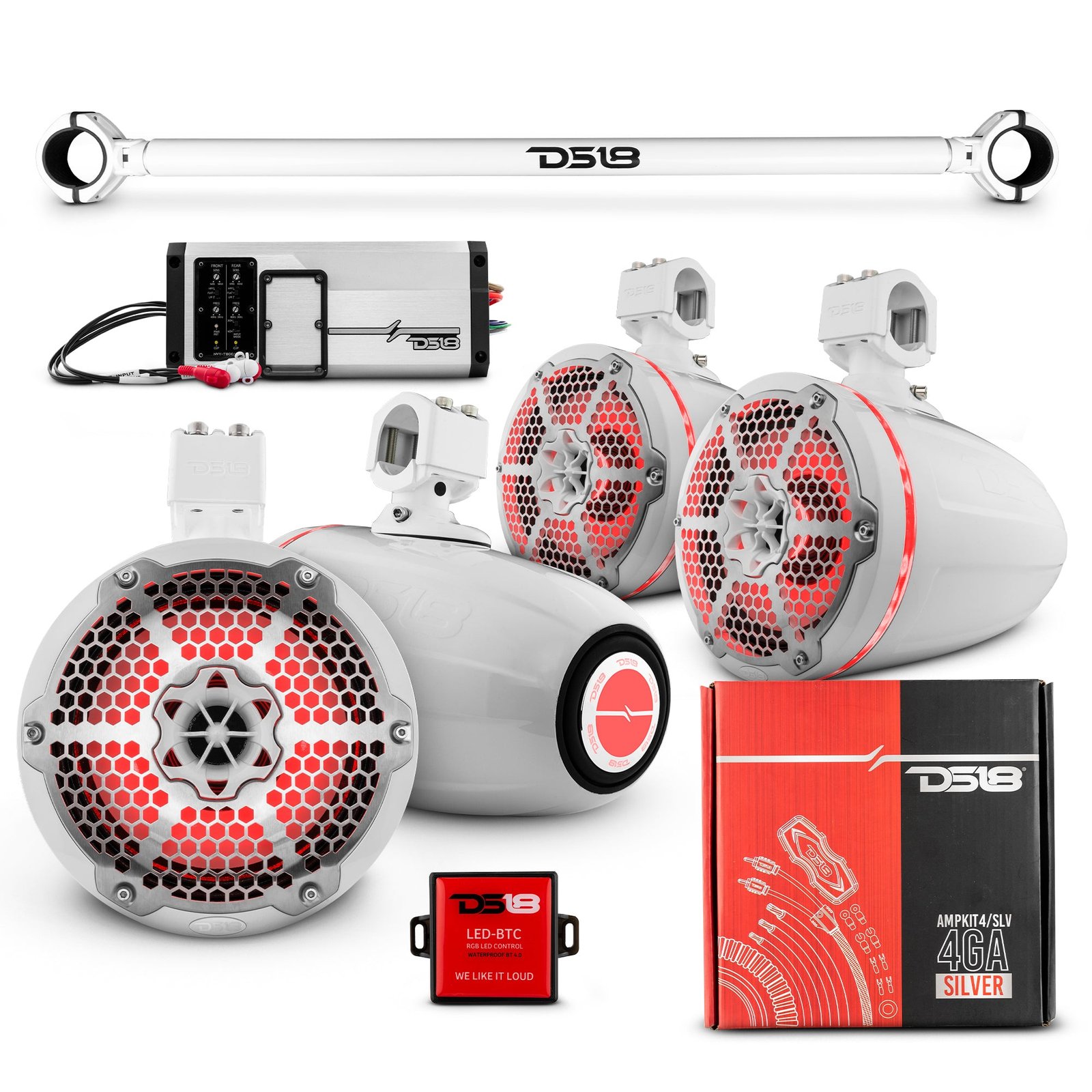 JK-TUBE 4x 8" Marine Towers Speakers with RGB LED Lights, 4-Channel Marine Amplifier and AMPKIT for Jeep JK/JKU - Image 8