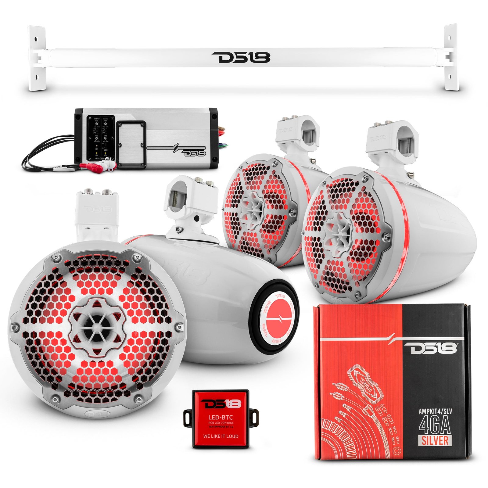 JL-TUBE 4x 8" Marine Towers Speakers with RGB LED Lights, 4-Channel Marine Amplifier and AMPKIT for Jeep JL - Image 7
