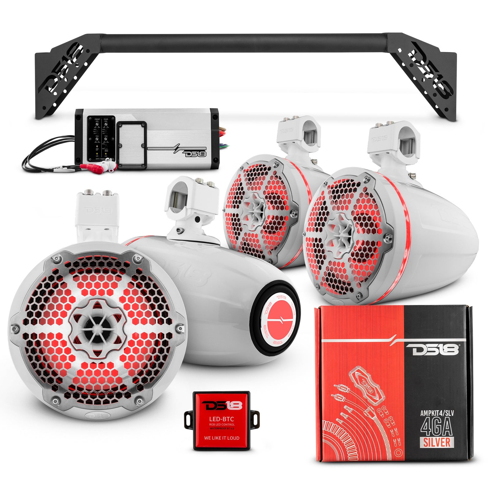 JL-TUBEUP 4x 8" Marine Towers Speakers with RGB LED Lights, 4-Channel Marine Amplifier and AMPKIT for Jeep JLU - Image 4