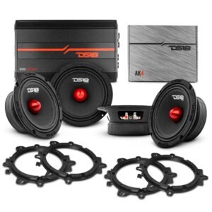Pro Audio Bundle: 6.5" Midrange Speakers with OEM Speaker Adapters, Amplifier, and Wiring Kit