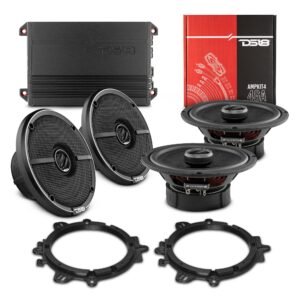 Car Audio Package: 6.5" Coaxial Speakers with OEM Speaker Adapters, Amplifier, and Installation Kit