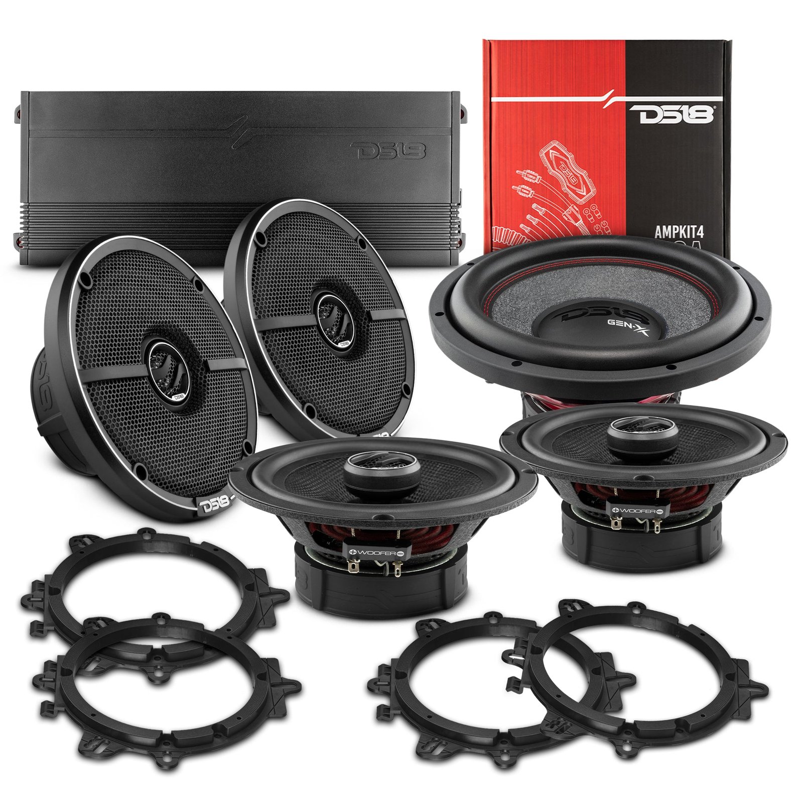 Car Audio Package: 6.5" Coaxial Speakers and 12" Subwoofer with Amplifier and Installation Kit