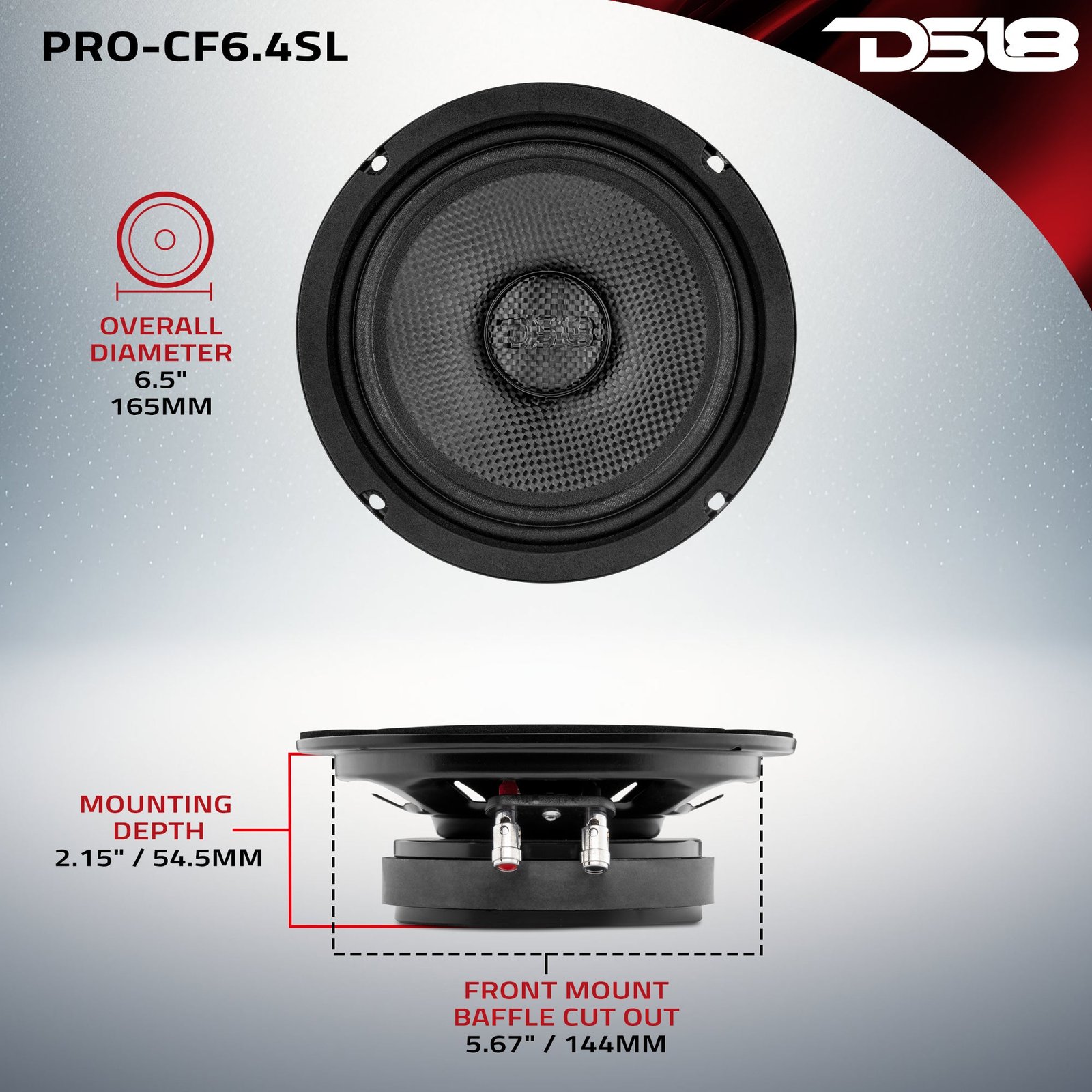 PRO 6.5” Shallow Mid-Bass Loudspeaker with Carbon Fiber Water-Resistant Cone | 250W RMS 4-Ohm - Image 7