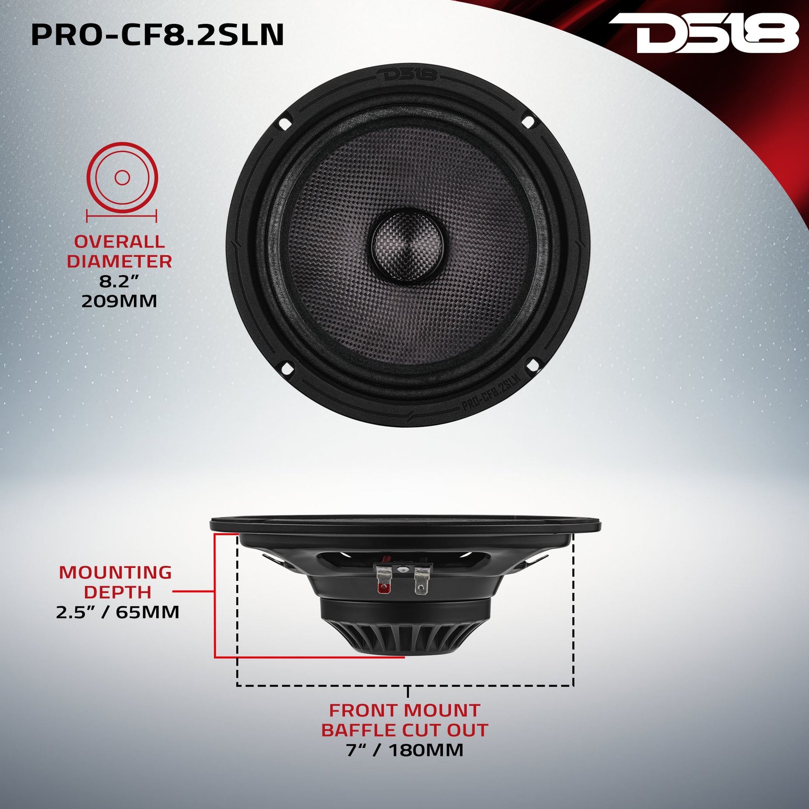 8” Slim Motorcycle & Motorsports Loudspeaker With Neodymium Magnet and Water Resistant Carbon Fiber Cone | 200W RMS 2-Ohm - Image 8