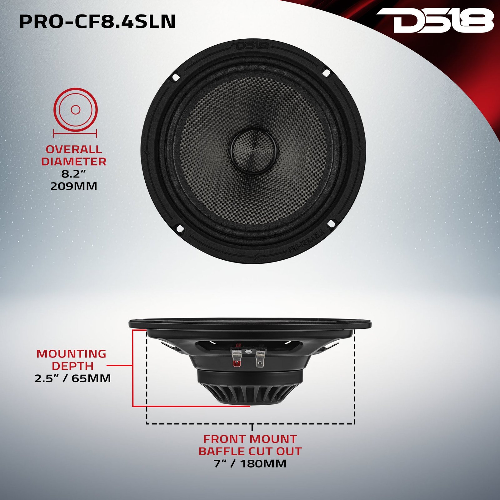 8” Slim Motorcycle & Motorsports Loudspeaker With Neodymium Magnet and Water Resistant Carbon Fiber Cone | 200W RMS 4-Ohm - Image 7