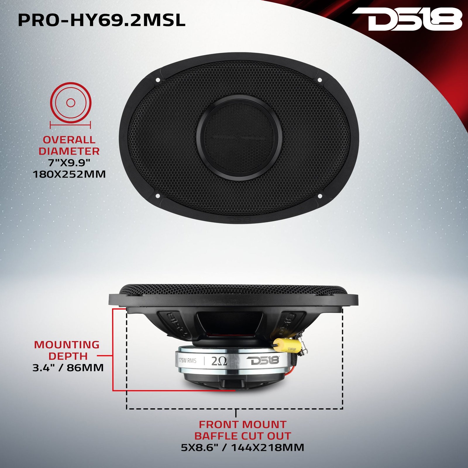 PRO 6x9” Hybrid Slim Loudspeaker with Water-Resistant Cone and Compression Driver Horn | 175W RMS 2-Ohm - Image 12