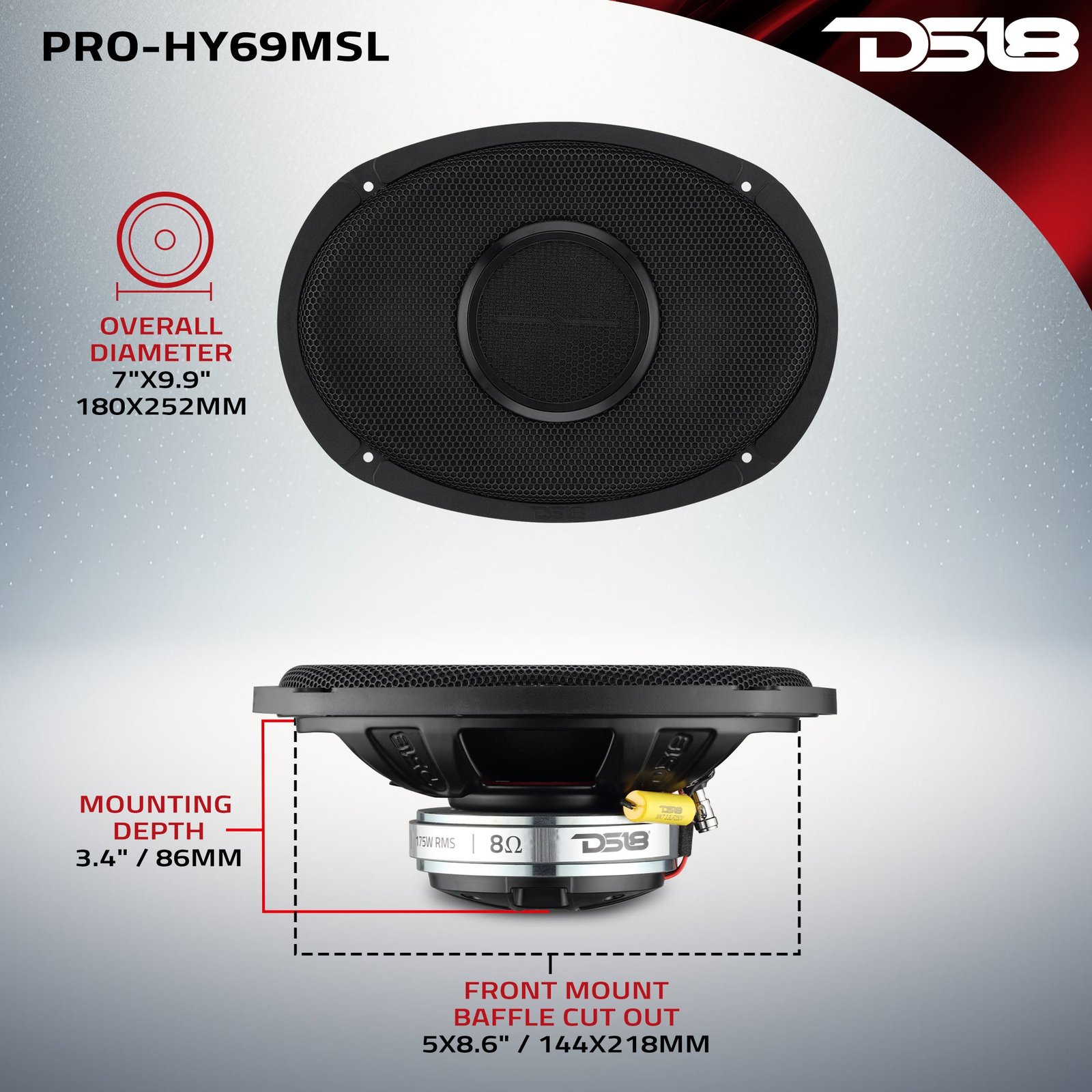 PRO 6x9” Hybrid Slim Loudspeaker with Water-Resistant Cone and Compression Driver Horn | 175W RMS 8-Ohm - Image 12