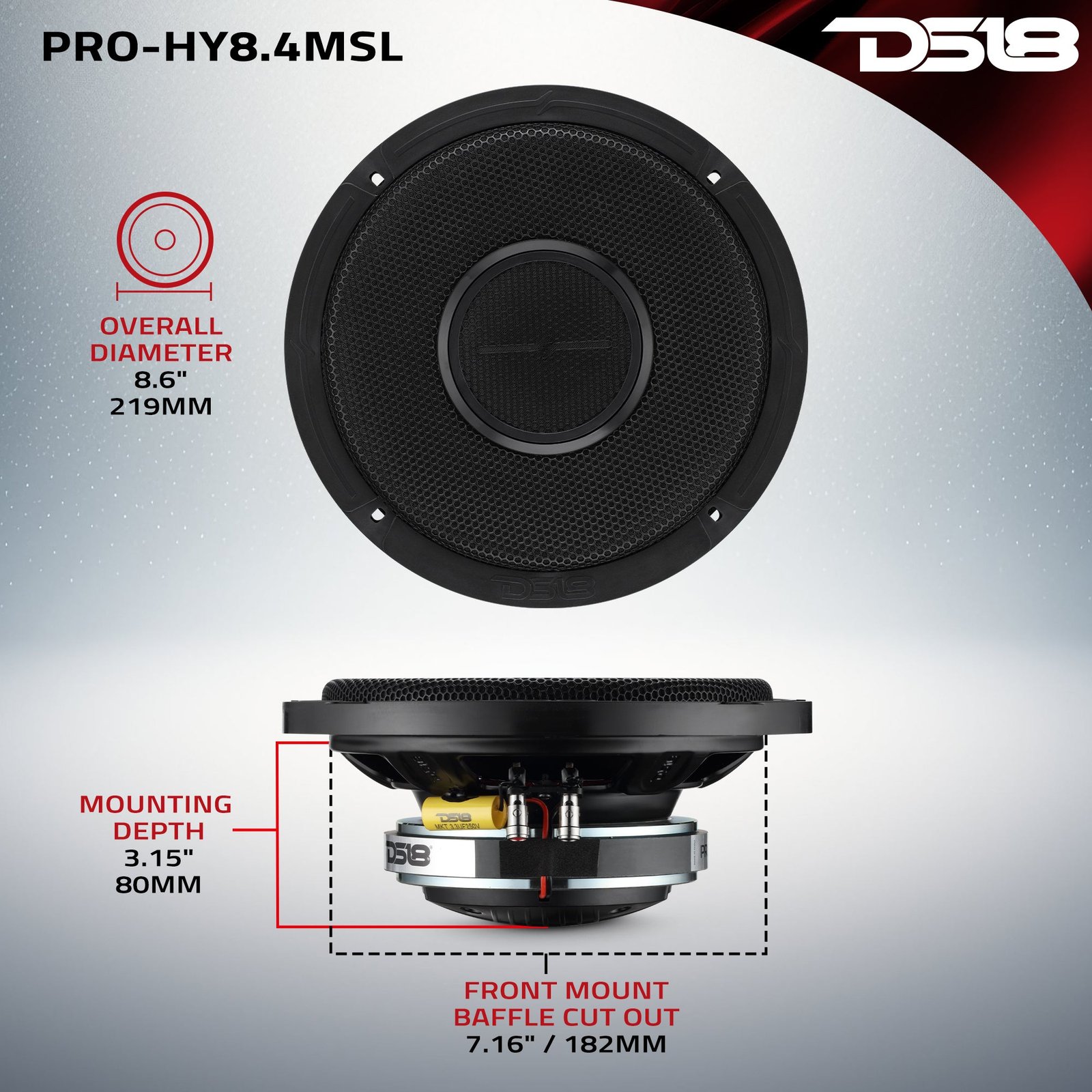 PRO 8" Shallow Coaxial Hybrid Mid-Range Loudspeaker with Built-in Driver | 200W RMS 4-Ohm - Image 12