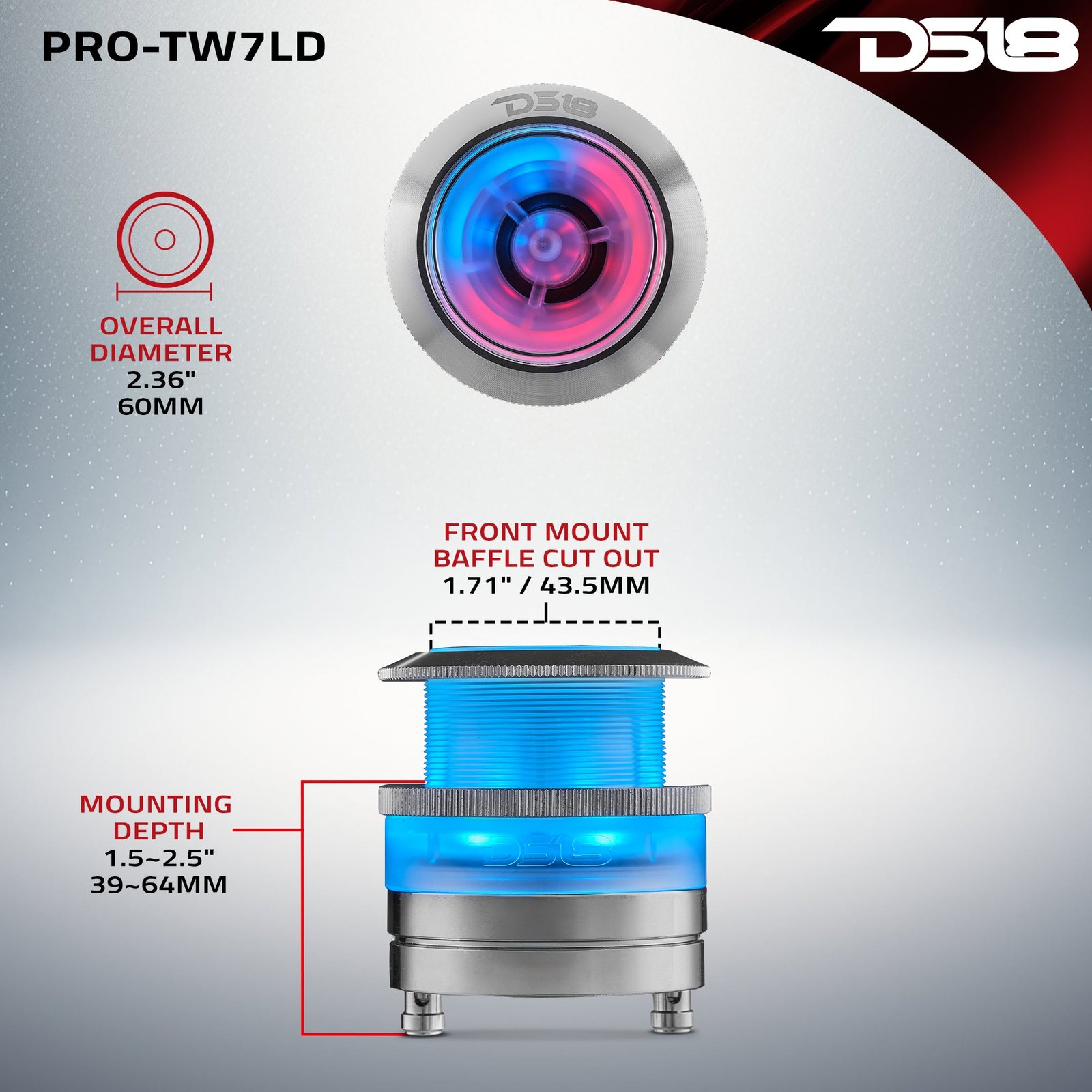 2.3" Neodymium Super Bullet Tweeter with 1" Aluminum Voice Coil & Digital LED Lights - Image 8