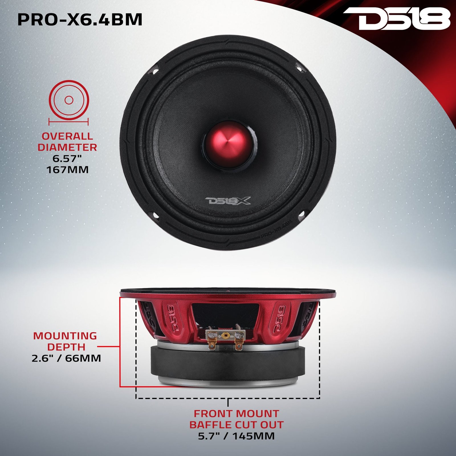 PRO-X 6.5" Mid-Range Loudspeaker with Bullet and OEM Adapter Kit | 250W RSM 4-Ohm - Image 9