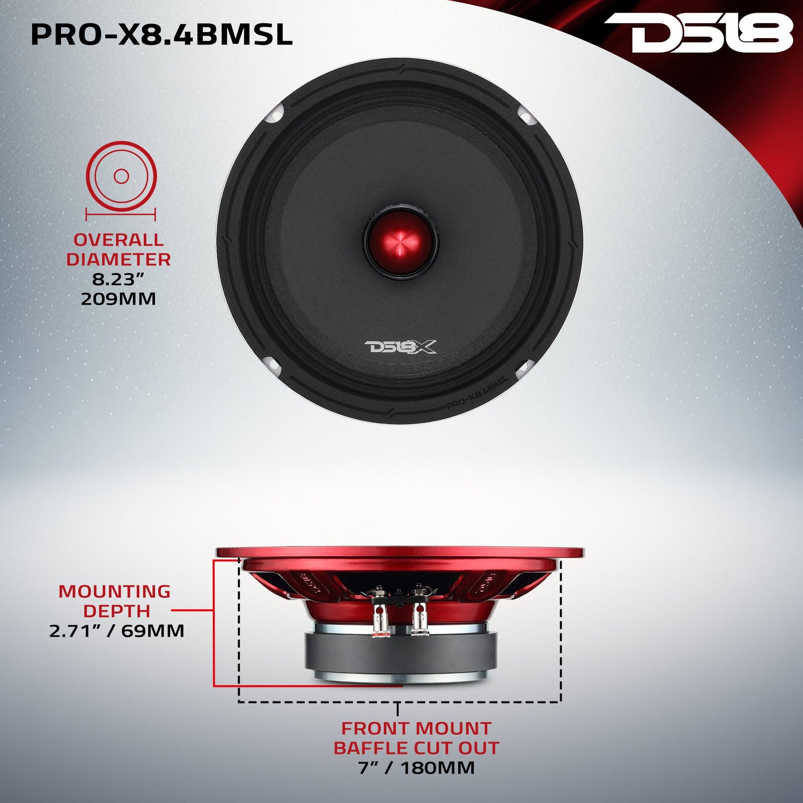 PRO-X 8" Shallow Mid-Range Bullet Loudspeaker | 250W RMS 4-Ohm - Image 7