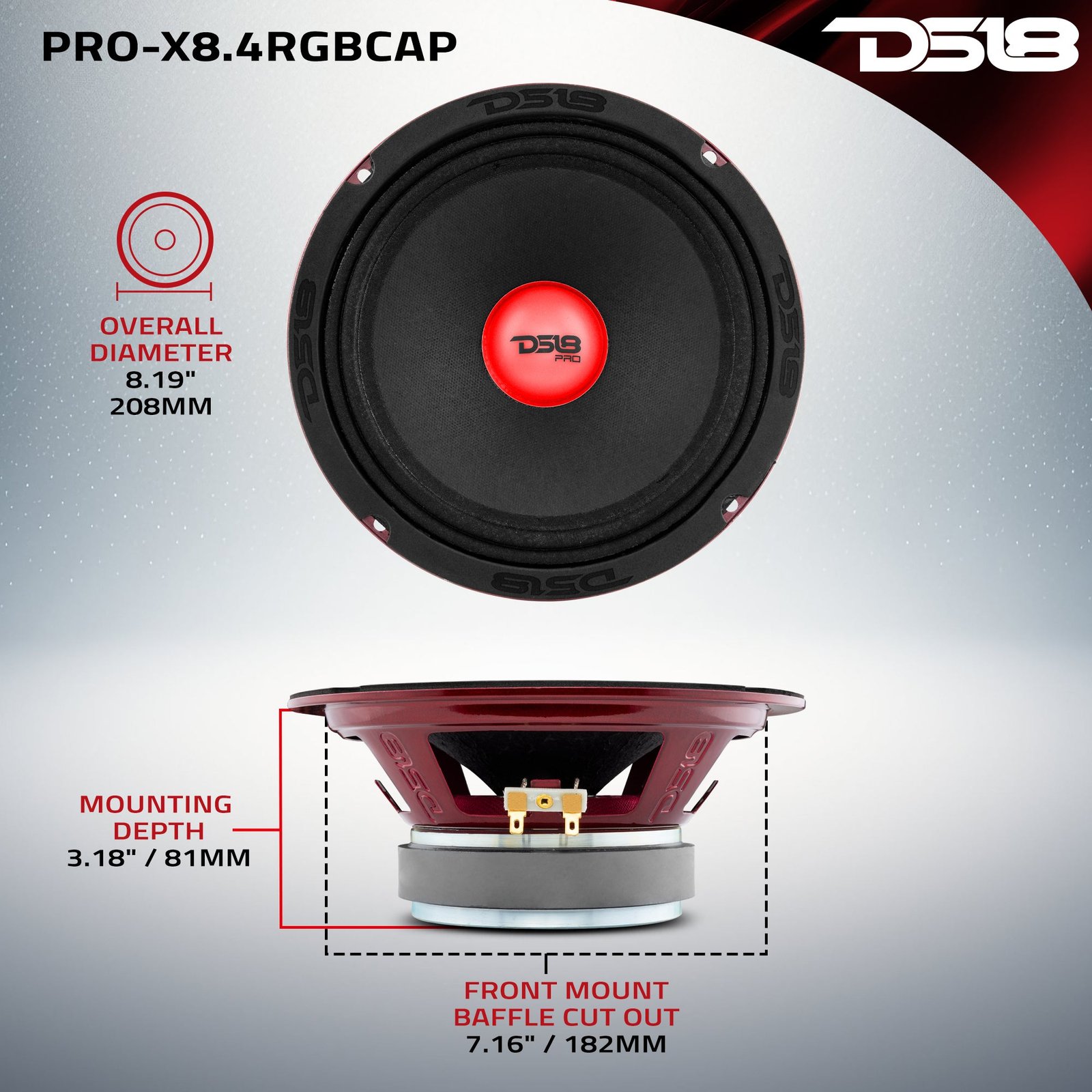 PRO-X 8" Mid-Range Loudspeaker with RGB Light Dust Cap 275 Watts Rms 4-Ohm - Image 7