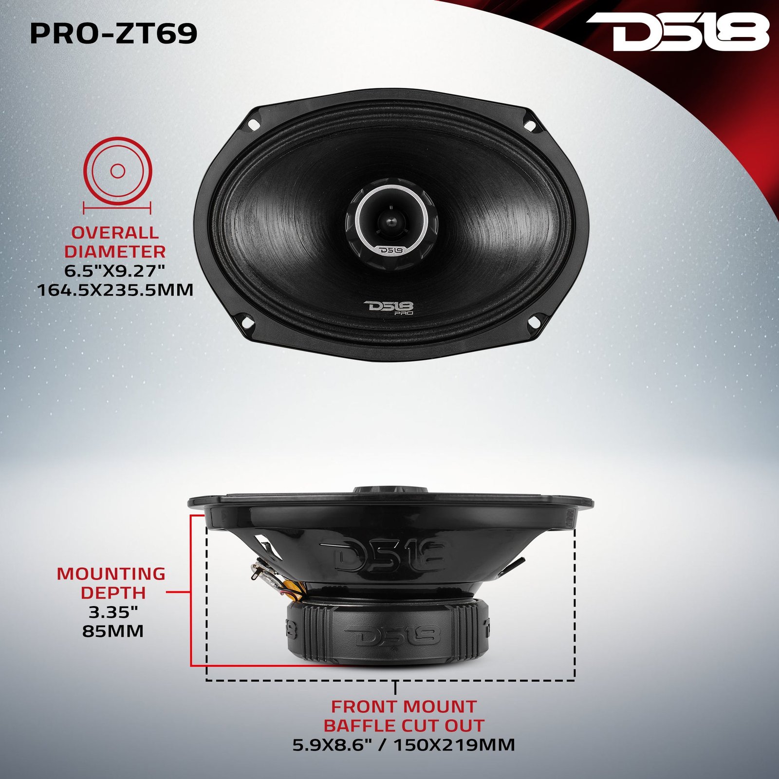 PRO-ZT 6x9" Coaxial Mid-Range Loudspeaker with Water-Resistant Cone Built-in Bullet Tweeter and Grill | 275W RMS 4-Ohm - Image 11