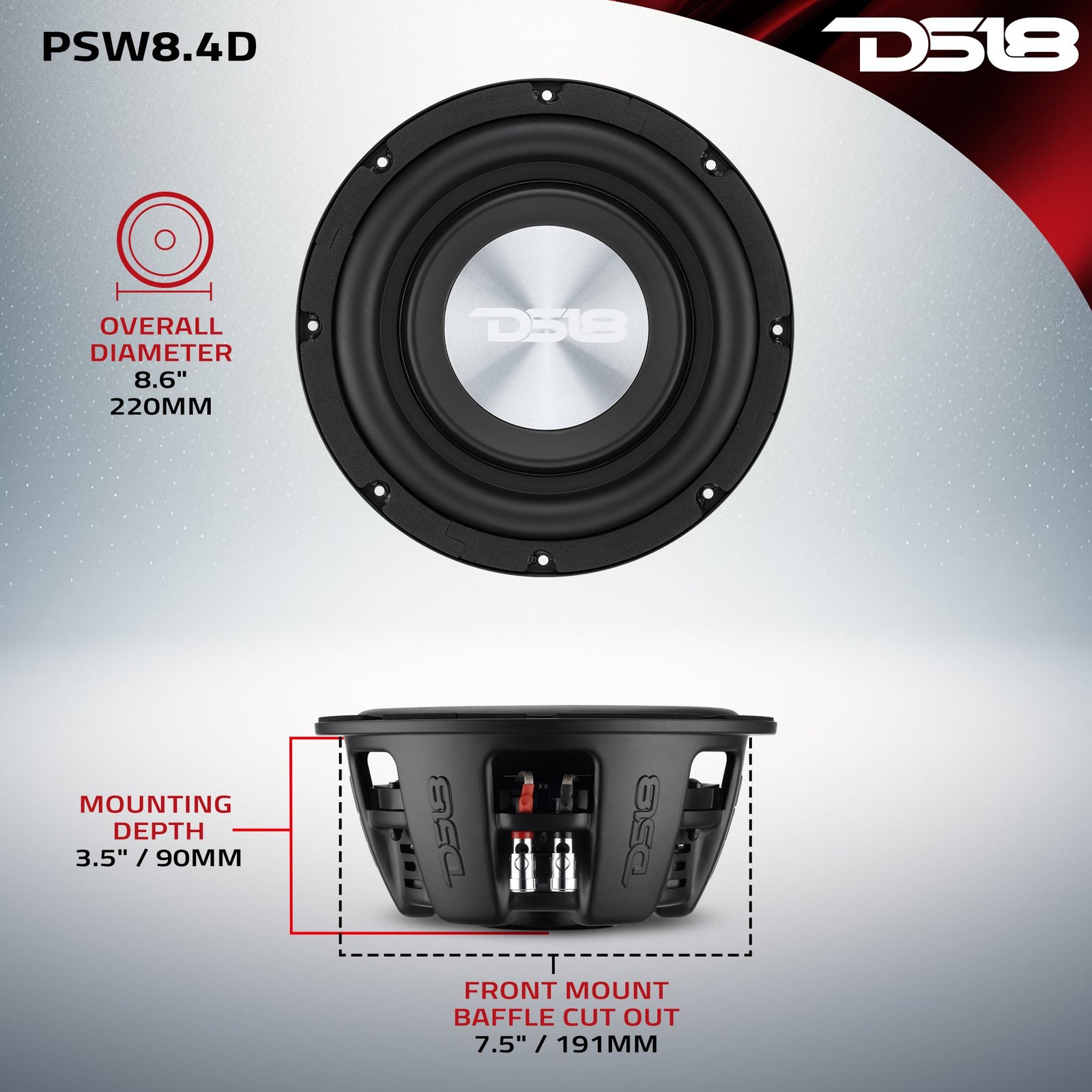 PS Shallow-Mount Water-Resistant 8" Subwoofer | 400W RMS DVC 4-Ohm - Image 7