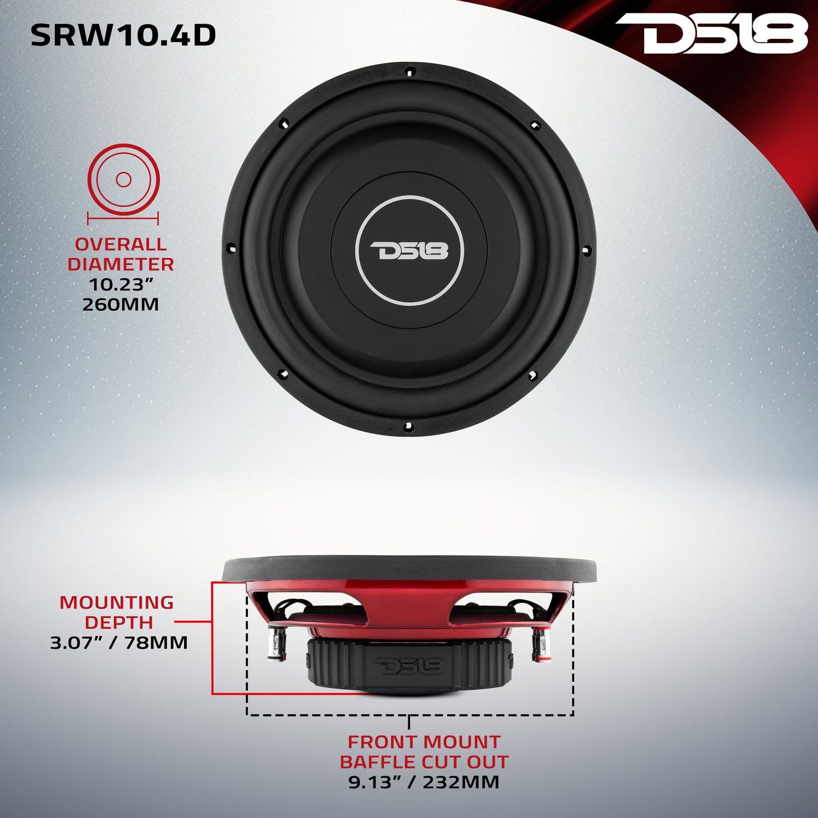 SRW Shallow-Mount 10" Subwoofer 200 Watts Rms DVC 4-Ohm - Image 6