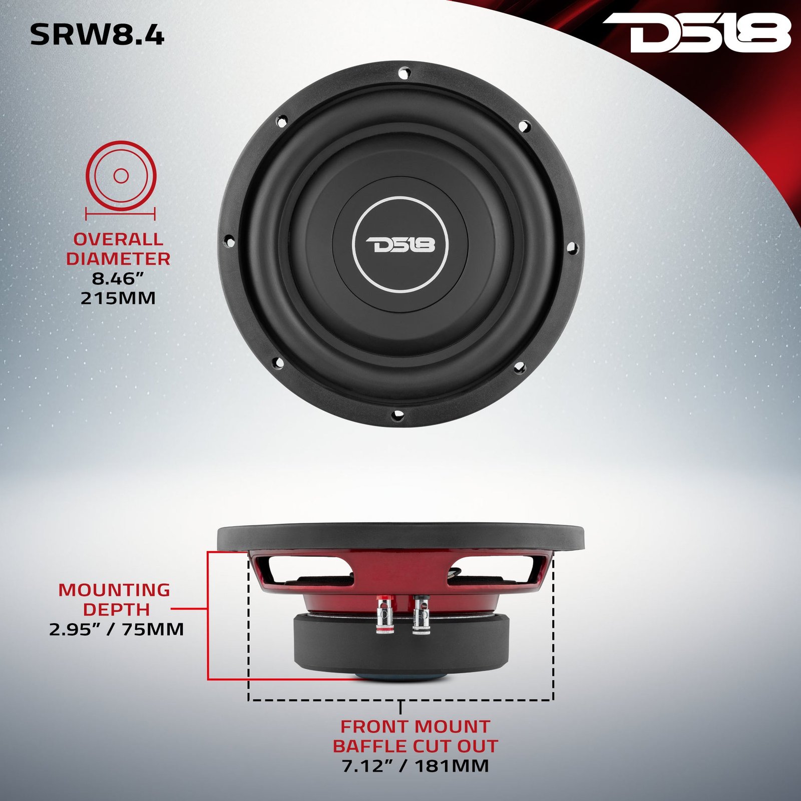 SRW Shallow-Mount 8" Subwoofer 150 Watts Rms SVC 4-Ohm - Image 6