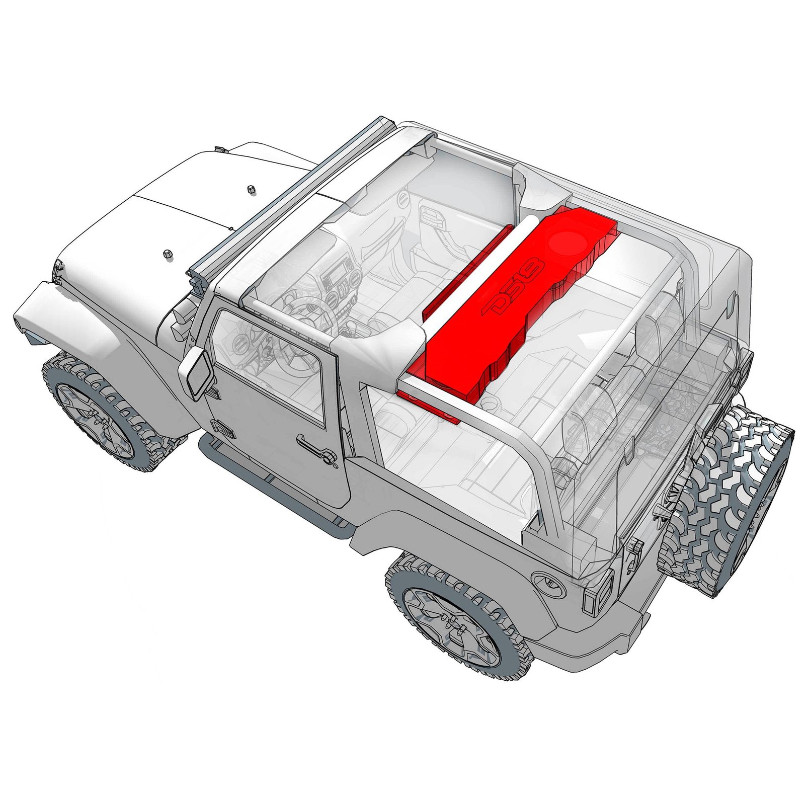 Jeep JK/JKU Overhead Sound Bar System Fits 4 X 8" Speakers (Not included) 4 X Tweeters PRO-TW4L and 2 X Drivers PRO-DRNSC1.5 and Harness Included- White - Image 2