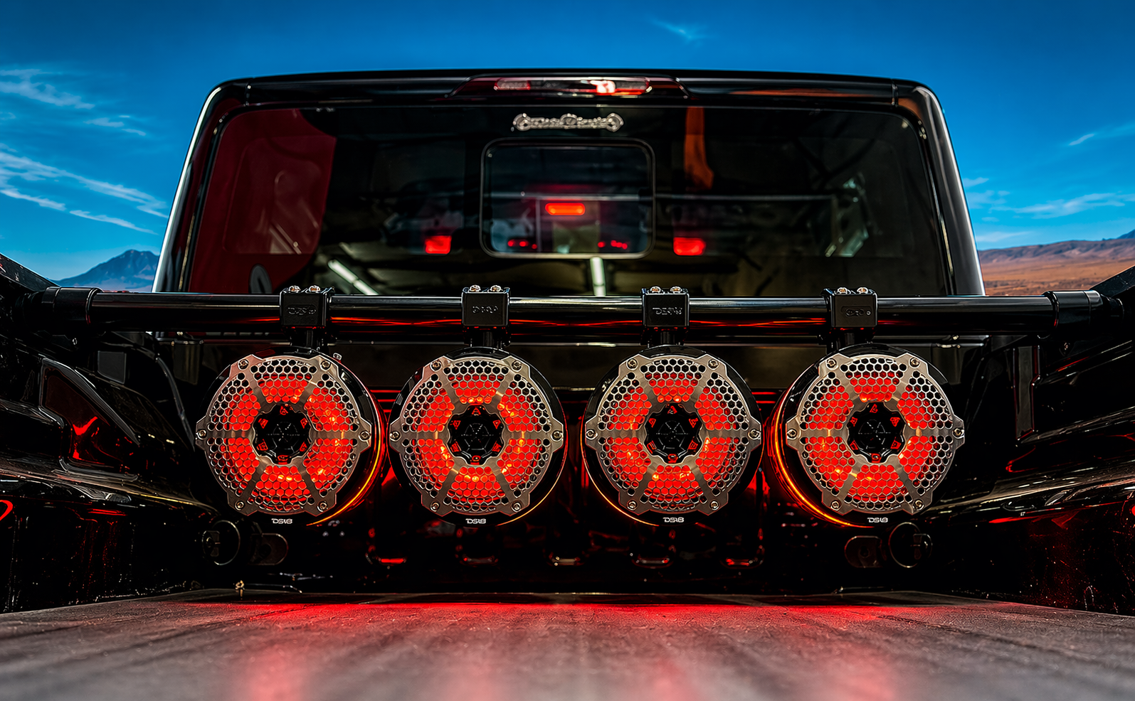 Jeep Gladiator JT Bed-Mounted Speaker Tower Bar | Adjustable Width | 2” Tube | Multi-Speaker Setup (Up to 8) - Image 3