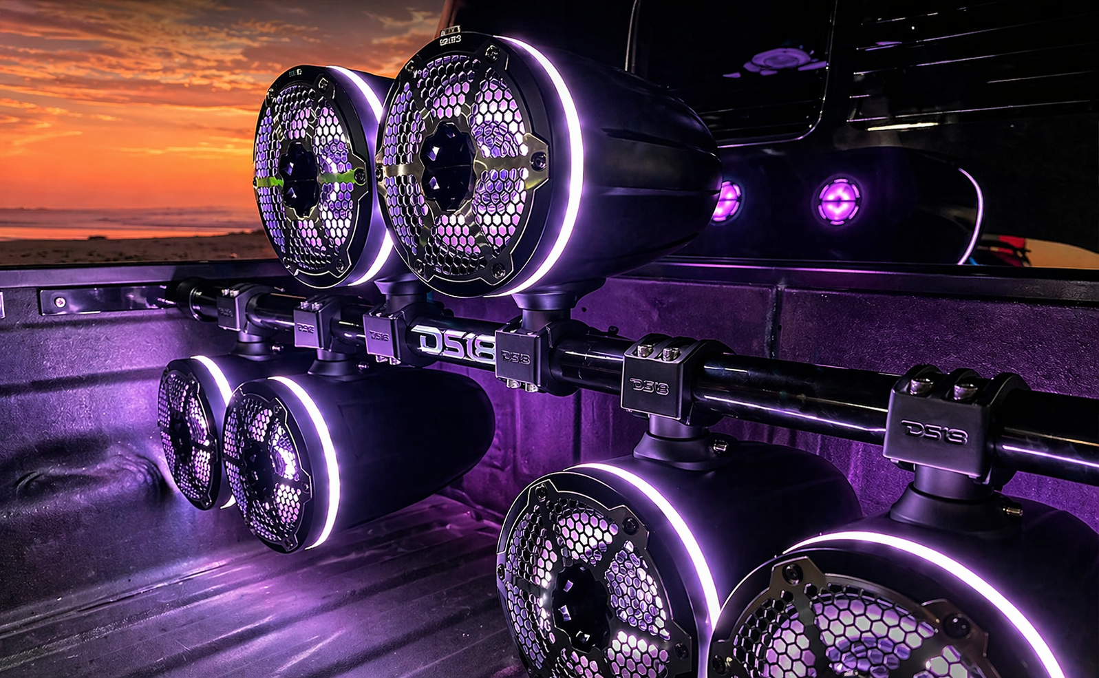 Jeep Gladiator JT Mounting Bar + 4x 8” Marine Tower Speakers with RGB LED Lights - Image 2